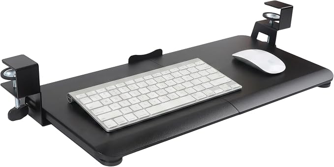 Keyboard Tray Under Desk Clamp, 26.77" Large Slide-Out Keyboard and Mouse Tray, Ergonomic Under Desk Keyboard Tray with Smooth Wrapped Edge, Space Saving Desk Extender for Home Office, Black