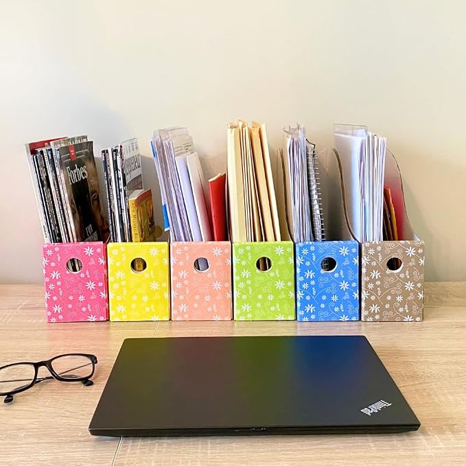 Evelots Magazine File Holder - Set of 24 Floral - Office Desk Organizer - Sturdy Cardboard - New Upgraded Double Front Panel for More Stability - Full 4 Inch Wide - Easy Assemble