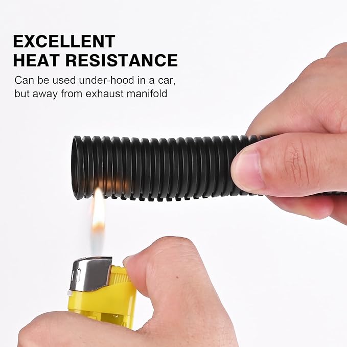 25ft - 1/2 inch Flame Retardant Split Wire Loom Tubing with Installation Tool - Flexible Wire Covers Cord Protectors - Black