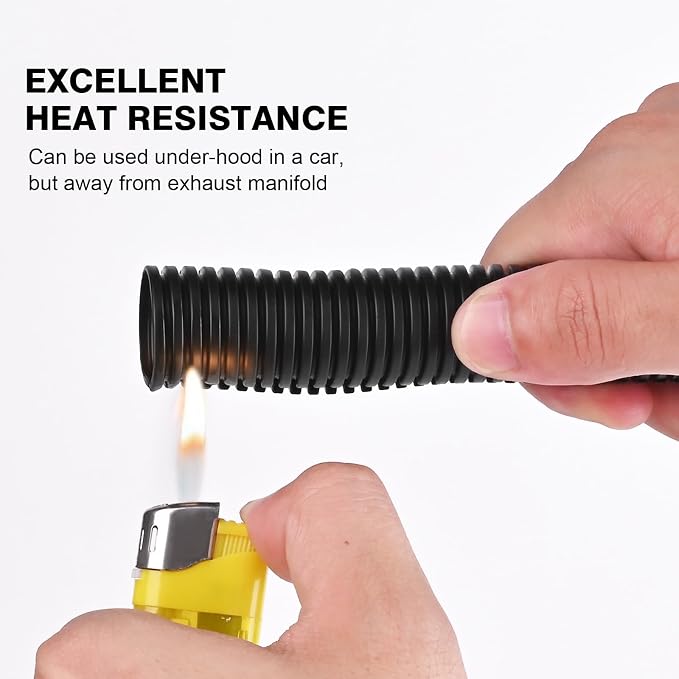 10ft - 1/4 inch Flame Retardant Split Wire Loom Tubing with Installation Tool - Flexible Wire Covers Cord Protectors - Black