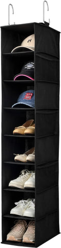 Berdeng Hanging Shoe Organizer for Closet with Side Mesh Pockets，Hat Racks for Baseball Caps，Shoe and Hat Holder & Storage，8-Shelf，Black，1 Pack