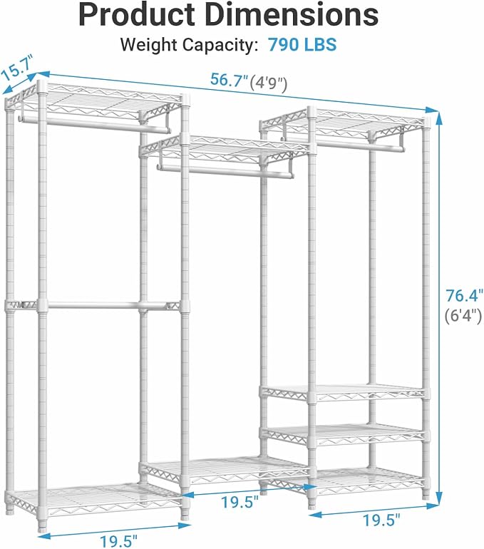 VIPEK V5C Medium Covered Clothes Rack Heavy Duty Portable Closet Wardrobe, Freestanding White Clothing Rack with Grey Upgraded Polyester Cover, Adjustable Custom, 56.7" Lx15.7 Wx76.4 H