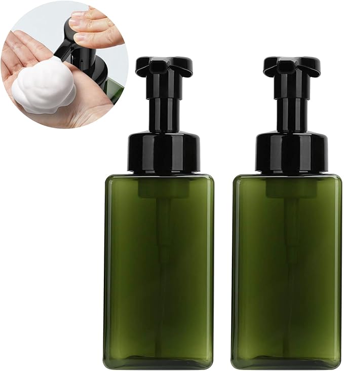 2 PCS-Foaming Soap Dispenser, Hand Soap Dispenser, Refillable Foam Liquid Hand Soap Empty Plastic Pump Bottle Container for Bathroom Vanities, Kitchen Sink, Hospital, Clinic（17 oz ） (Green)