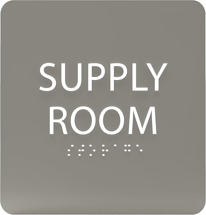 6" X6" Supply Room Sign - ADA Compliant Tactile Graphics Grade 2 Braille Text Acrylic Door Wall Signs - Stocking Tracking Monitoring Storage Room Sign for Office, School, Warehouse