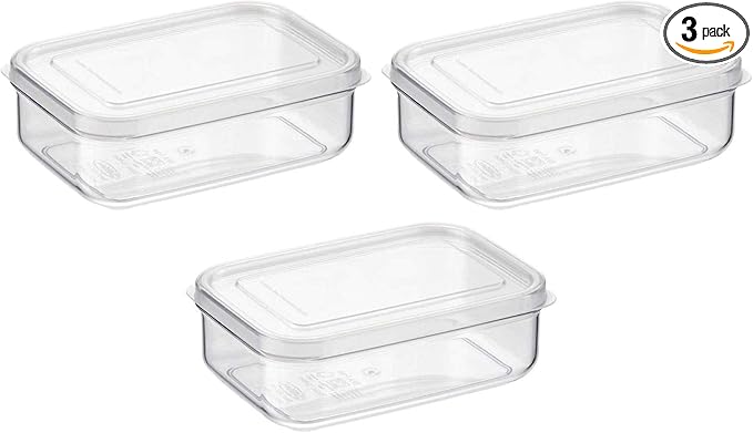 Lustroware Micro Clear Food Storage Container Set of 3 with Lid, BPA Free Shatterproof Canister, Dishwasher Microwave Safe, Fridge Pantry Refrigerator Organizer, Made in Japan (21 oz)