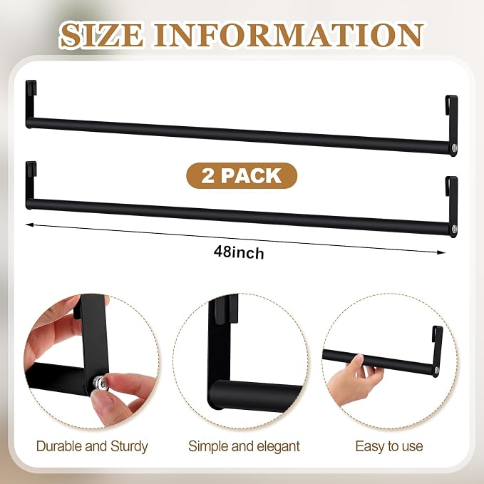 Threehoney 2 Pack Wire Shelving Garment Hanger Bar Wire Shelving Accessories Industrial Closet Clothes Rods for Home Retail Store(Black,48 Inch)