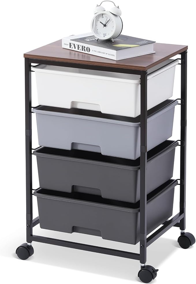 SYKIARIOL Utility Cart with 4 Drawers,Rolling Storage Cart with Drawers,Light Grey