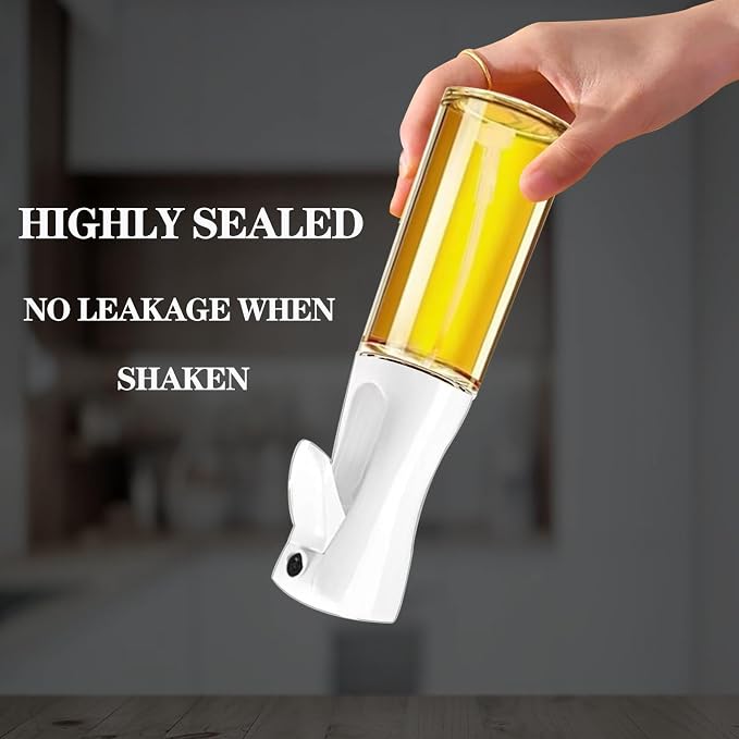 Oil Sprayer for Cooking -200ml Glass Olive Oil Sprayer, Cooking Sprayer, Kitchen Gadgets for Air Fryer, Canola Oil Spritzer, Widely Used for Salad Making, Baking, Frying, BBQ (White)