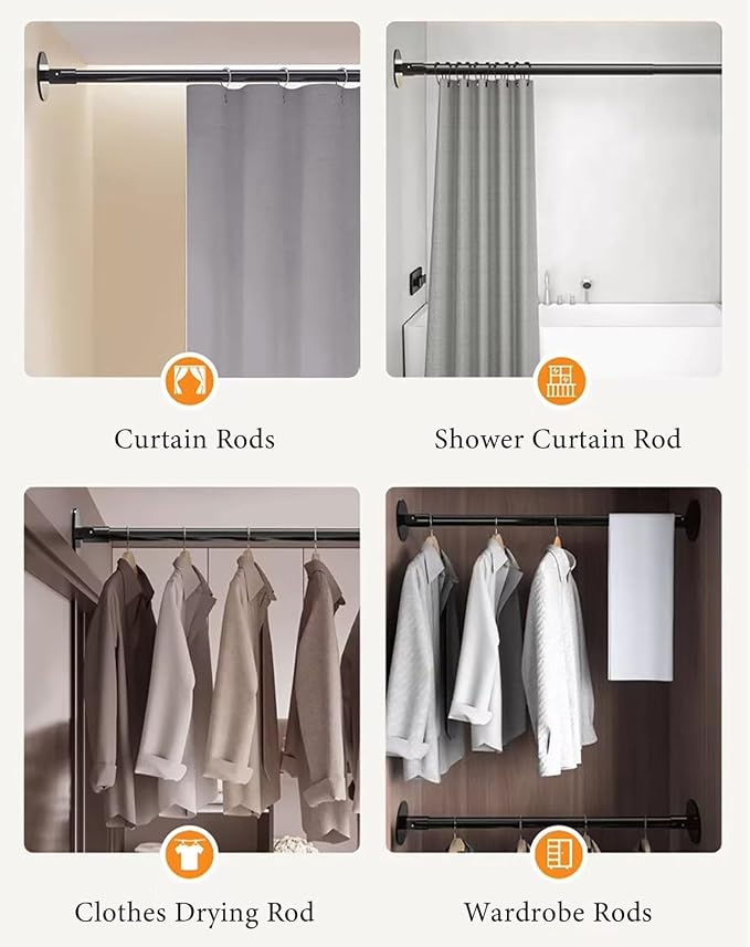 Closet Rod Flange Adjustable Closet Rod for Angled Wall, Retractable Corner Shower Curtain Rod Stainless Steel, 180° Swivel Hanging Clothes Support Pole(White,120-180cm(47 1/4"-70 7/8"))