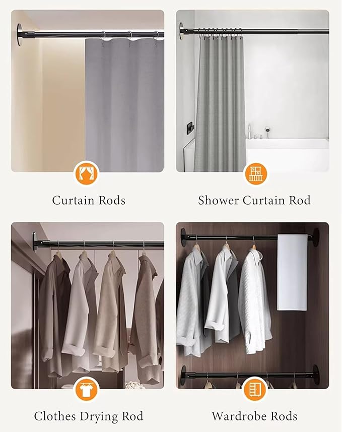 Closet Rod Flange Adjustable Closet Rod for Angled Wall, Retractable Corner Shower Curtain Rod Stainless Steel, 180° Swivel Hanging Clothes Support Pole(White,75-110cm(29 1/2"-43 1/4"))