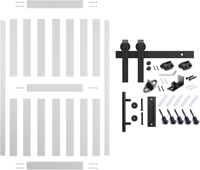 40''x 80'' Sliding Barn Door with 7 Ft Barn Door Hardware Kit | Fits Max 38''x78'' Opening, Pre-Drilled Holes Easy Assembly Water-Proof PVC Surface, H-Frame, White