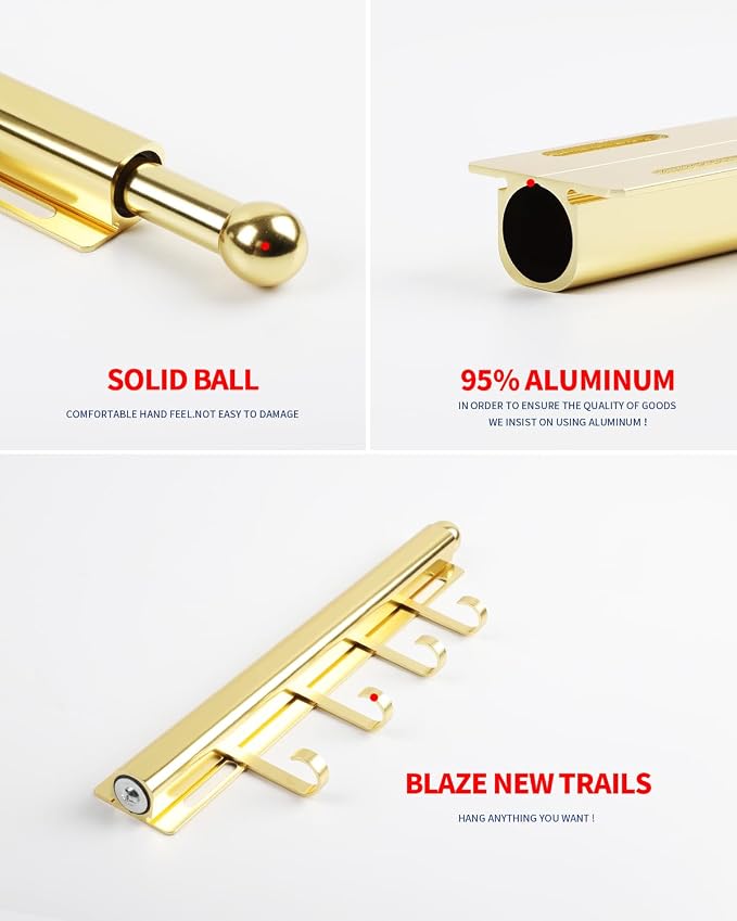 BaiNong Valet Rod for Closets Pull Out 12" Gold with 4 Hooks | Closet Valet Rod Slide Out for Closets, Laundry Rooms, RVs Space-Saving