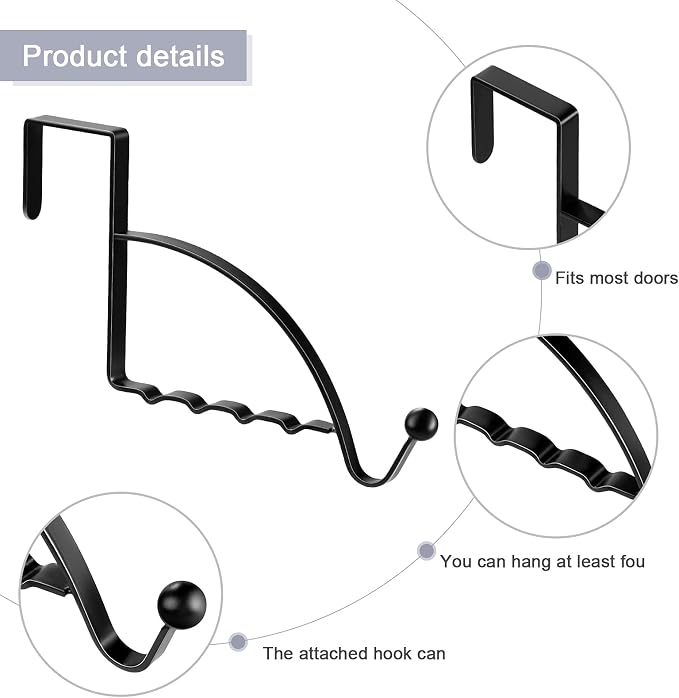 Hotop 2 Pcs Over The Door Hooks Over Door Hanger Sturdy Valet Hooks Mounted Hanging Storage Organizer Rack for Clothes Coats Towels Hats Scarves Purses(Black)