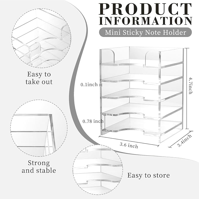 3x3 Inch Acrylic Sticky Note Holder For Desk Colorful Sticky Notes Holder Post It Note Holder Multiple Sticky Notepad Organizer Self Stick Note Pad Holder For Office Home School（No Sticky Notes）