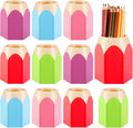 Henoyso 10 Pieces Pencil Shaped Cups for Classroom Pencil Dispenser Bulk Cute Pen Holders Storage Desktop Colorful Makeup Brush Container for Classroom Home Office Supplies, 5 Colors