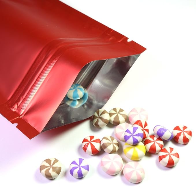 100PCS Customized Resealable Mylar Pouch,Airtight Zip Bag,Flat Packaging Bag,One Color Logo Printing for Logo/Text/QR Code (Red, 12 * 18CM/4.7"*7.1"-One Color Print)