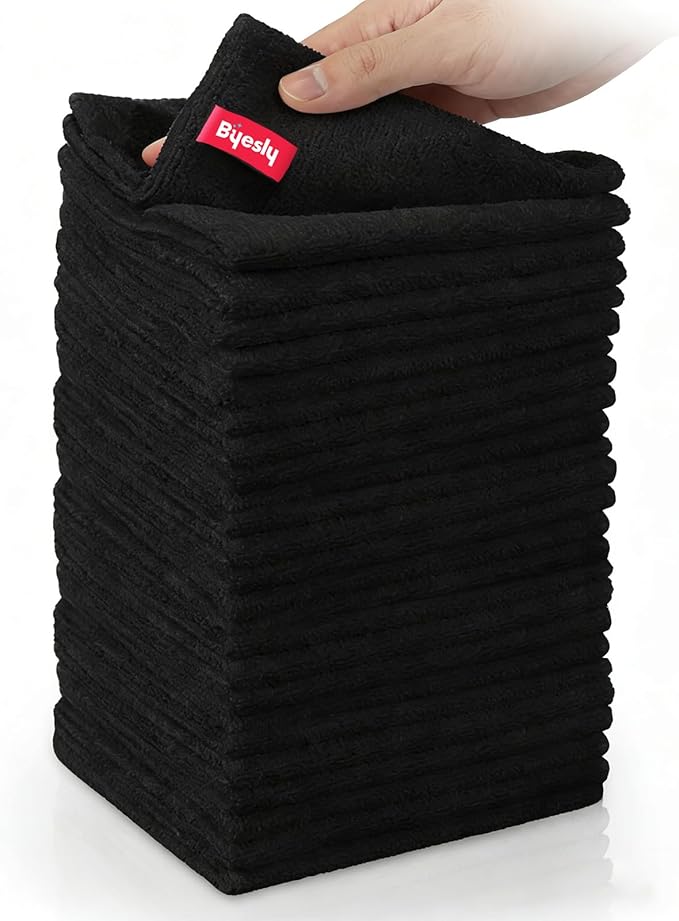 Microfiber Cleaning Cloth, 11.5x11.5 Microfiber Towels for Cars, Dishes & House, for Detailers, Chefs & Efficient Home | Scratch-Free, Lint-Free, Ultra Absorbent(Black)