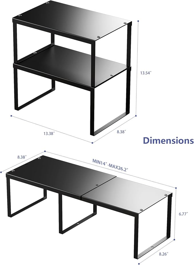 Cabinet Organizer Shelf, Set of 4 Cabinet Shelves, Stackable Metal Kitchen Counter Organizer, Adjustable Countertop Cupboard Pantry Shelf Riser Storage Rack, Black