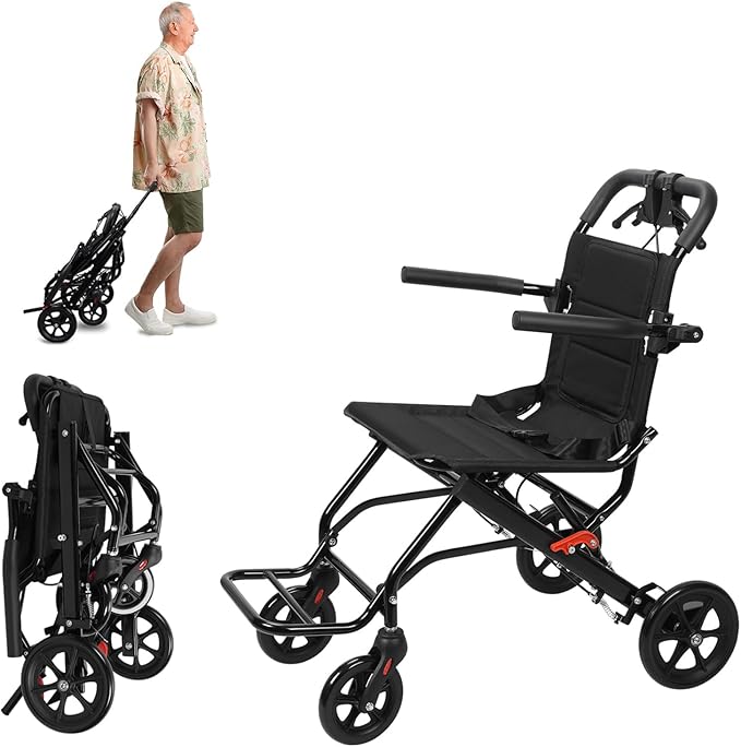 Portable Folding Transport Wheelchair,Transport Wheelchair Lightweight Foldable,Tran Sport Wheelchairs Lightweight Foldable Wheel Chair for Adults,Travel Wheel Chair for Elderly (Black)