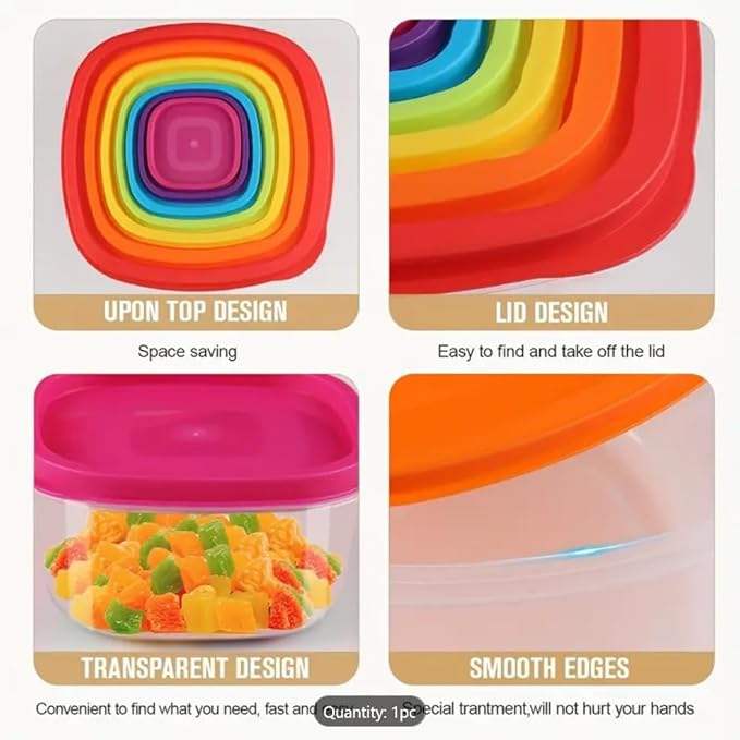 Square Food Storage Containers, 14-Piece Set, BPA Free, Airtight Lids, Dishwasher Safe