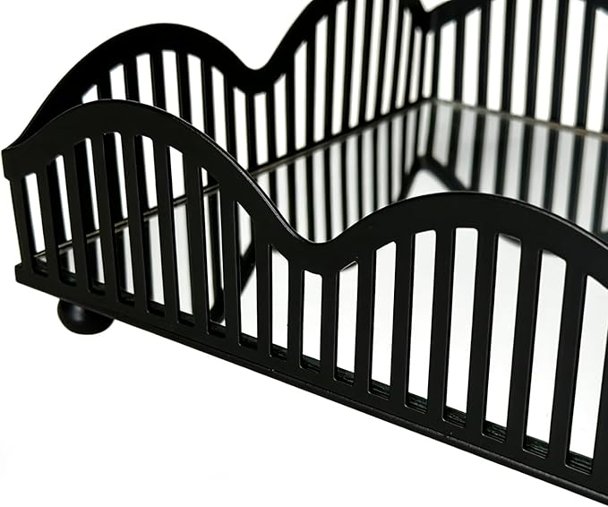 Black Metal Decorative Tray with Mirror Base - Square Multi-Purpose Tray for Bathroom, Living Room, Hallway and Kitchen (8.4”X5.8”X2”)