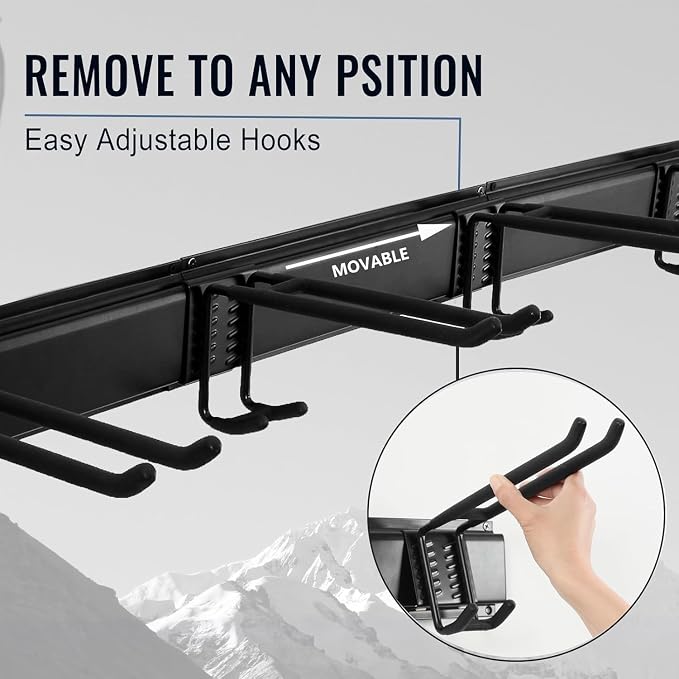 Aking Ace Wall Mount Tool Storage Rack, Heavy Duty Garage Storage Tool Organizer, Garden Tool Wall Hooks and Hangers, Hold Up to 350lbs (Black 6pcs)