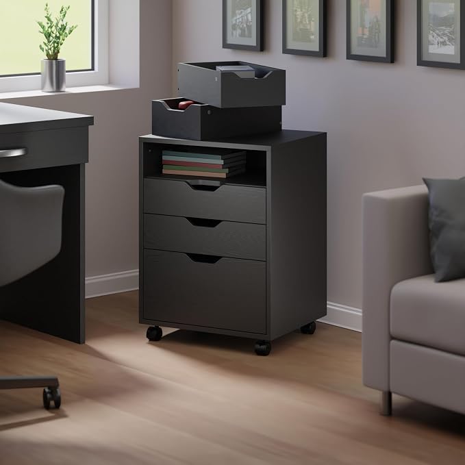 Winsome Halifax Mobile Storage Cabinet with 5 Drawers in Black, Stylish & Functional Home Storage Cabinet for Filing, Kitchen Organization, Moveable Furniture for Office, Dorms, Apartments