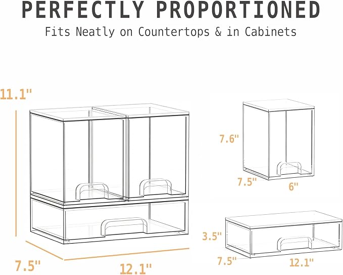 Baby Bottle Organizer, Large Capacity Stackable Acrylic Storage with Non-Slip Pads, for Baby Bottles, Pump Parts, Kitchen Countertop, Pantry, Vanity, 3-Piece
