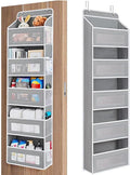 FUSHITON Over The Door Organizer with Anti-Tilt Design, 5 Shelf Hanging Grey Storage Rack Holds 44lb, Large Capacity Pockets for Bedroom Bathroom Pantry Nursery
