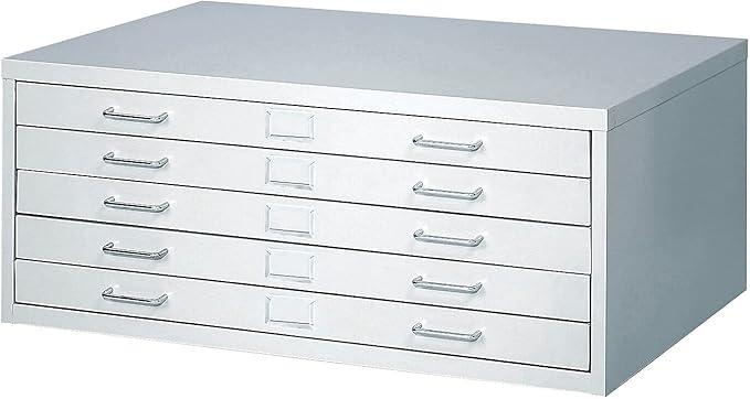 Safco Products 4969LG Facil Steel Flat File, 5 Drawer Metal Cabinet, Small (Optional Base Sold Separately), Light Gray