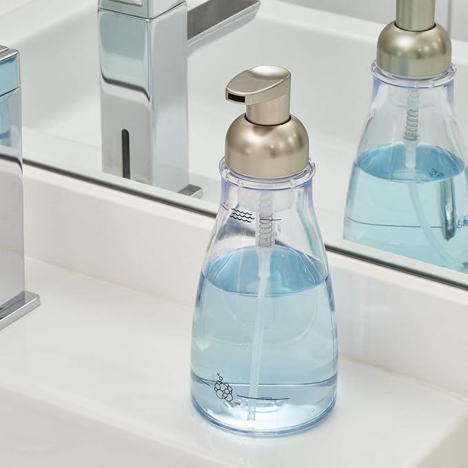 iDesign Foaming Soap Dispenser, Clear and Brushed Nickel | For Kitchen, Bathroom, Sink, Vanity