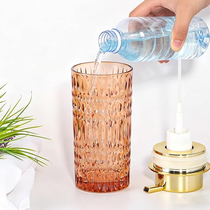 Foam Soap Dispenser, Brown Glass Foaming Soap Dispenser with Pump, 14 Oz Bathroom Refillable Liquid Lotion Pump Bottle Container for Kitchen Countertop Decor