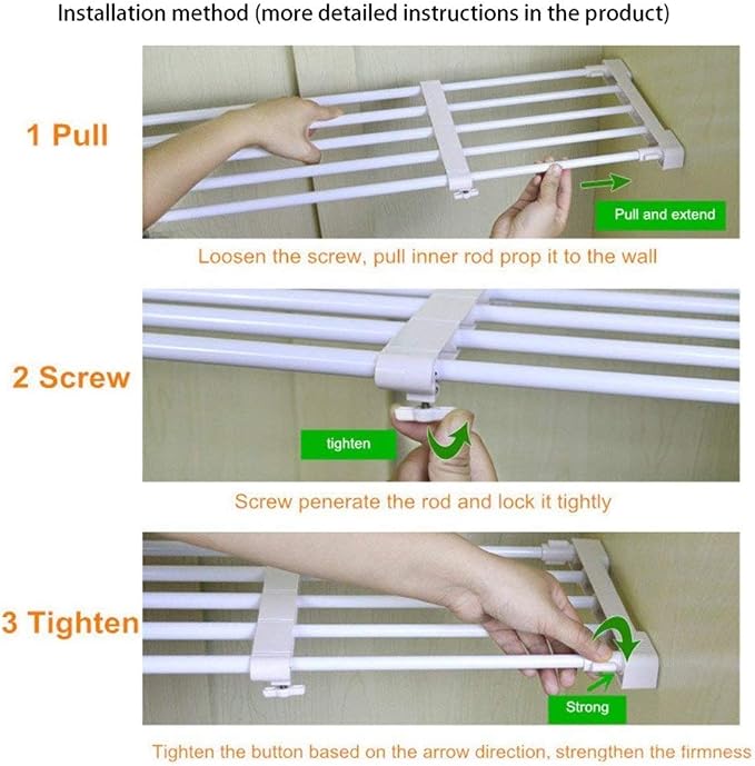 Adjustable Shelf Organizer Expandable Closet Shelf and Rod with No Drilling for Wardrobe Cupboard Kitchen Bookcase (15" - 23.6")
