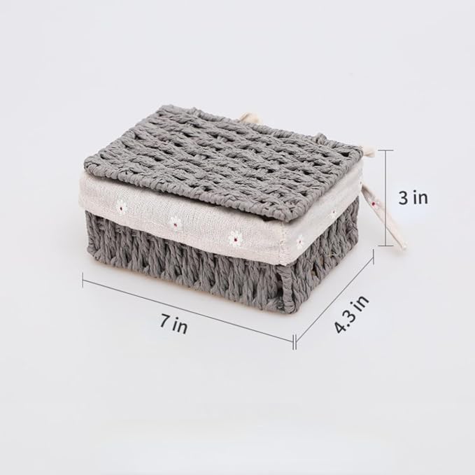 1PC Woven Storage Basket with Lid for Closet Shelf-Grey Small | Bathroom, Closet & Shelf Storage Basket, Sewing & Towel Basket, Blanket & Toy Storage, Woven Basket with Liner
