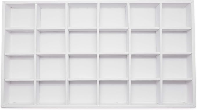 The Display Guys - Stackable Jewelry Tray and Organizer - for Drawers, Dressers, Store Display (24 Compartments, White Leatherette)