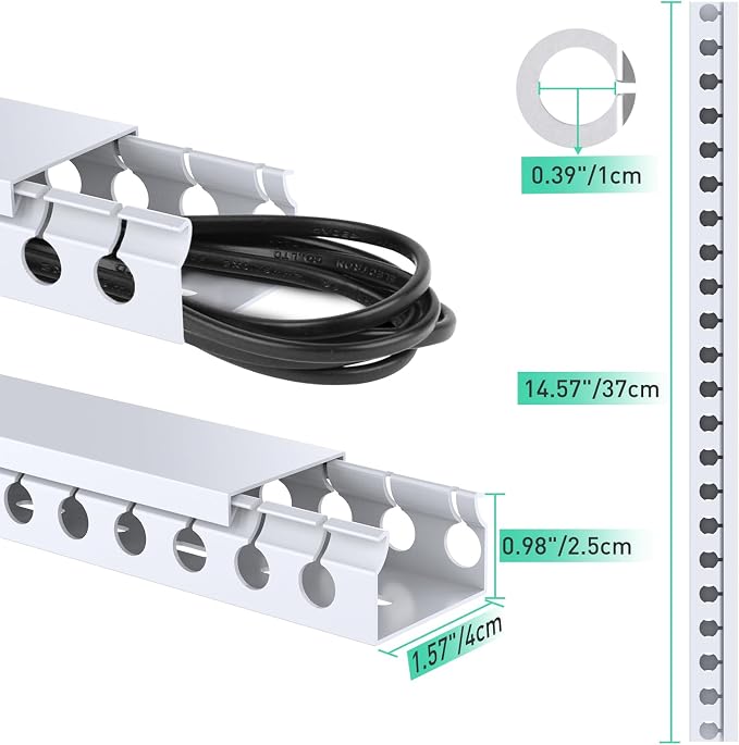ENONCI Updated White Cable Raceway Kit, 155（10x15.5） inch Open Slot Wire Covers for Cords, Cable Management System to Hide Under Desk/TV/Computer/Net/Power Cords(Pack 10)