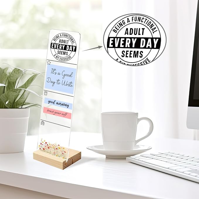 Sticky Note Holder, Monitor Memo Board, Acrylic Post It Note Holder with Wooden Base, Includes 200 Notes, Desk Organizer Sassy Quote