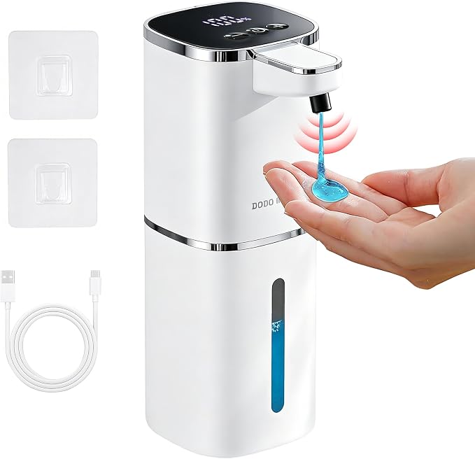 Automatic Soap Dispenser Touchless,USB Rechargeable, 9-Level Adjustable | 13.5oz/400mL, IPX5 Waterproof, Wall/Tabletop, Compatible with Thick Thin Dish Soap for Kitchen Bathroom, White