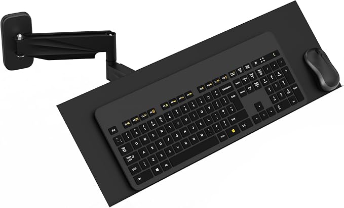 Keyboard Tray Wall Mount with Spring Arm, 23 Inch Keyboard and Mouse Platform, Height Adjustable Typing Stand, Wall Mount Holder for Laptop Desk Workstation, Home Office, Medical, Gaming (Wall)