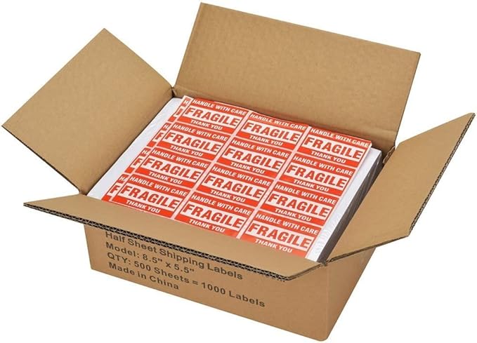 MFLABEL Half Sheet Shipping Labels 2-UP (300 Labels, 8.5"x5.5") - Round Corner Laser/Inkjet Labels for FedEx, UPS, Amazon FBA Strong Adhesion Corrugated Box Labels