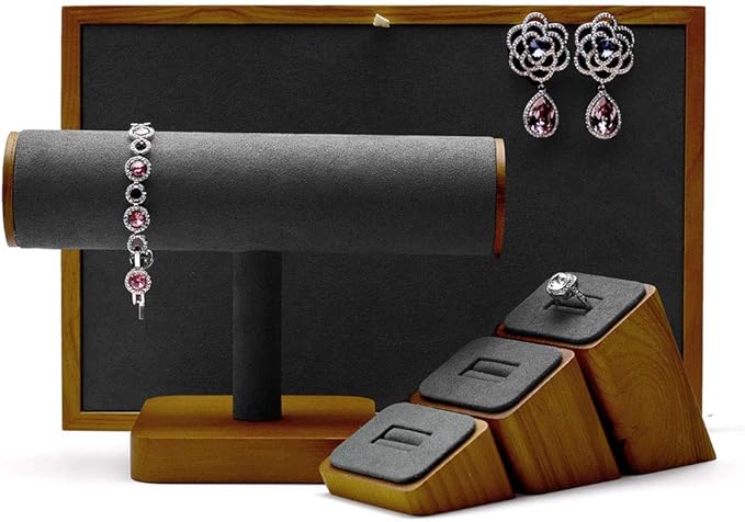 Oirlv Solid Wood Hovering T-Bar Jewelry Display Stand Watches Bracelet Necklace Bangle Holder Jewelry Organization(Grey)