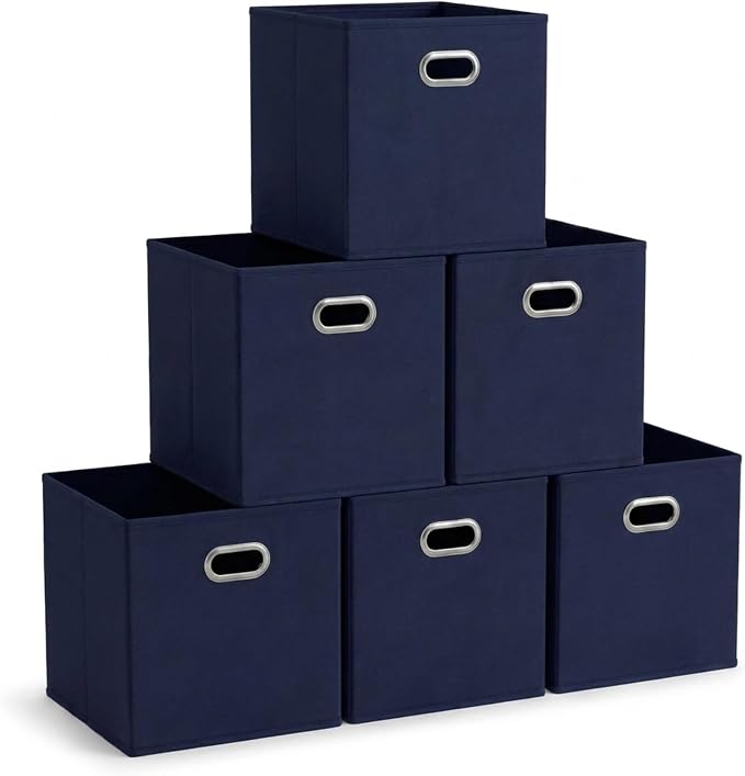 Household Essentials 81-1 Foldable Fabric Storage Bins | Set of 6 Cubby Cubes with Handles | Navy Blue, 6 lbs (Pack of 6)