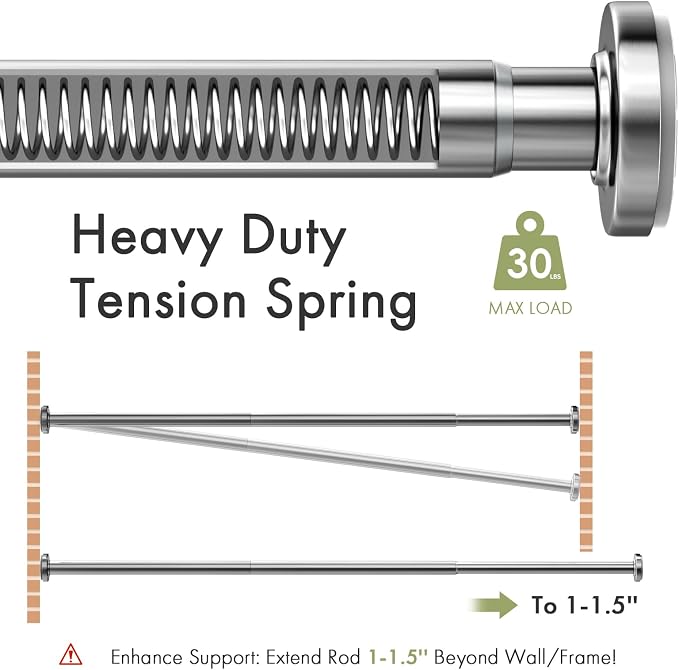 AmazerBath Spring Tension Shower Curtain Rod, 31-75 Inches Heavy Duty Tension Rod Rust Proof Bathroom Curtain Rod, Adjustable No Drill Easy Segmented Installation, Chrome