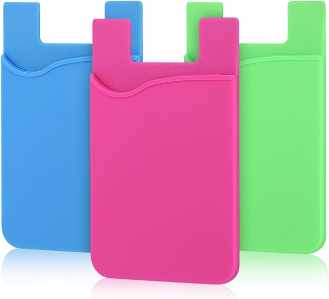 Cellphone Card Holder, 3 Pack Silicone Phone Wallet Stick On, Card Holder for Back of Phone Credit Card Holder for Phone Case Compatible for iPhone, Samsung, Android and All Smartphones