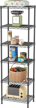 SINGAYE Metal Shelves Wire Shelving Storage Standing Adjustable Shelf Unit | 6 Tier Mesh Units Shelf for Kitchen Laundry Bathroom Closet Organizers Pantry Narrow Home Rack 10" D x 16" W x 63" H Black