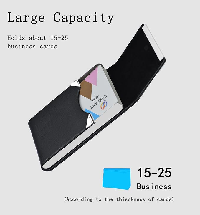 Business Card Holder with Ultra Slim Design,Business Card Case with Premium PU Leather, Suit Pocket Metal Card Holder for Women/Men,Professional Name Card Holder with Magnetic Shut (Black2)