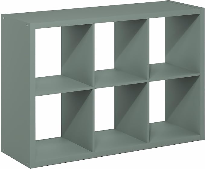 Furinno Cubicle 6-Cube Book Shelf, Extra Thick Frame Bookshelf, Sage Green | 14.6" x 44" x 30", Horizontally & Vertically Reversible Bookcase with Open Back, for Living Room, Bedroom, Home Office
