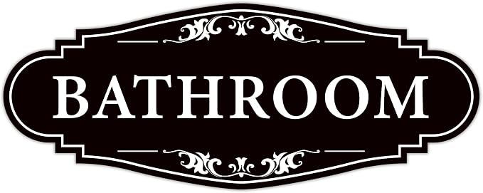 Bathroom Sign Sticker for Business and Home,Self-adhesive Restroom Sign | Cute Bathroom Decor for Door,Waterproof Vinyl Restroom Sign for Home,Office,Shop（Black）