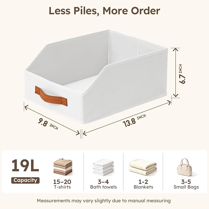 Homsorout Fabric Storage Bins for Organizing - 4 Pack Large Trapezoid Collapsible Storage Bins with Front Handle, Closet Organizers and Storage for Bedroom, Home Shelves, Small Spaces, White