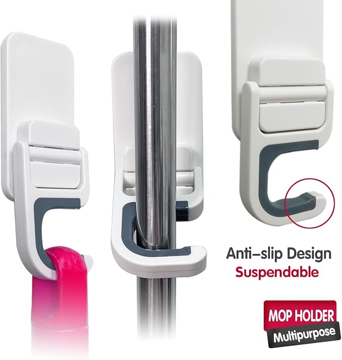 6 Pack Broom and Mop Holder Wall Mount, No-Drill Self-Adhesive Grippers | Secure Anti-Slip Grip Holds Brooms, Mops, Dustpans and Cleaning Tools, Freeing Floor Space and Keeping Them Easy to Reach